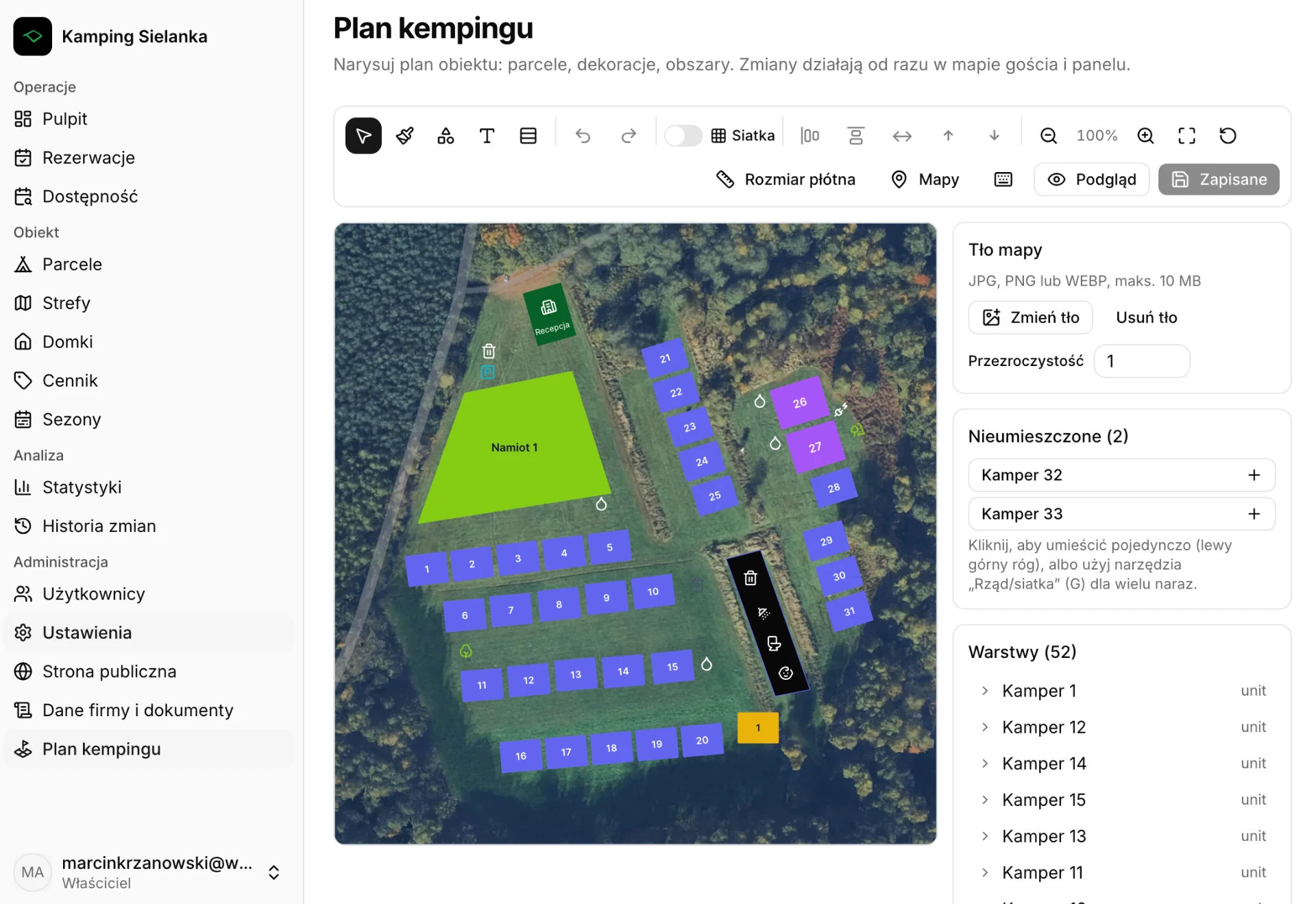 Interaktywna mapa obiektu z rozmieszczeniem parcel i stref