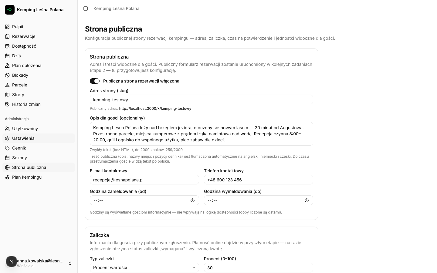 Publiczny formularz rezerwacyjny obiektu widziany przez gościa